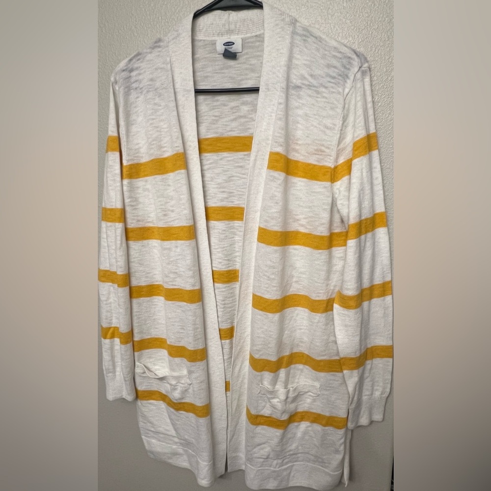 Old Navy Women’s White & Yellow Lightweight Open Cardigan Size Large Great Shape